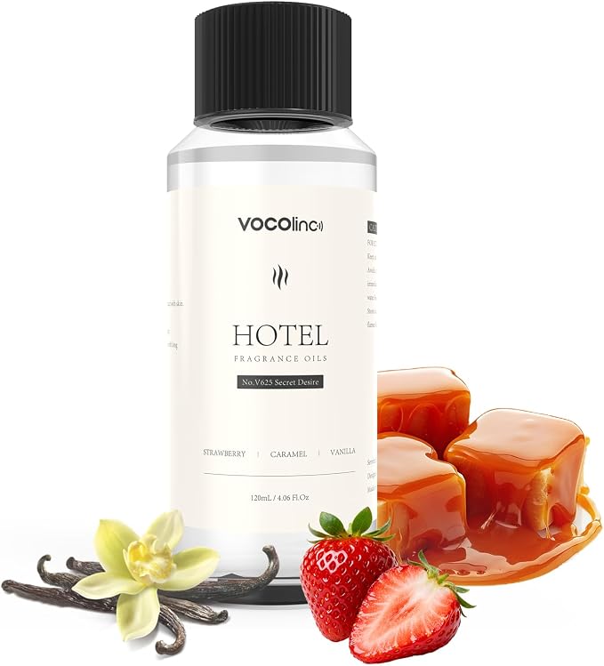 VOCOlinc Hotel Collection Diffuser Oil - Secret Desire - Inspired by Luxury Five Star Hotel Lobby Scent Oil for Waterless Oil Diffusers, Luxurious Scents of Strawberry, Caramel, and Vanilla (4.06 OZ)