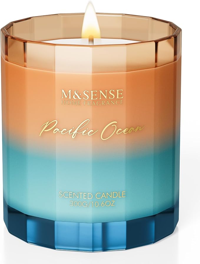 M&SENSE Summer Ocean Scented Candles for Home, 10.6oz All Natural Soy Wax | 60-Hour Long Lasting, Clean Non Toxic , Marine Breeze Smelling Aromatherapy Candle for Housewarming Gifts