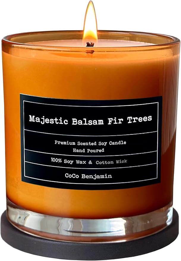 100% Natural Soy Wax Candle by CoCo Benjamin - Highly Scented & Hand-Poured Luxury Candle ((Majestic Balsam Fir Trees) - Clean Burning Cotton Wick