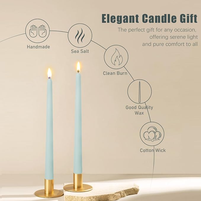 Candlesticks Long Taper Candle,Seal Salt Scented 10 Inches Blue Candle Sticks Smokeless Tapered Candles for Home Décor Holiday Gifts
