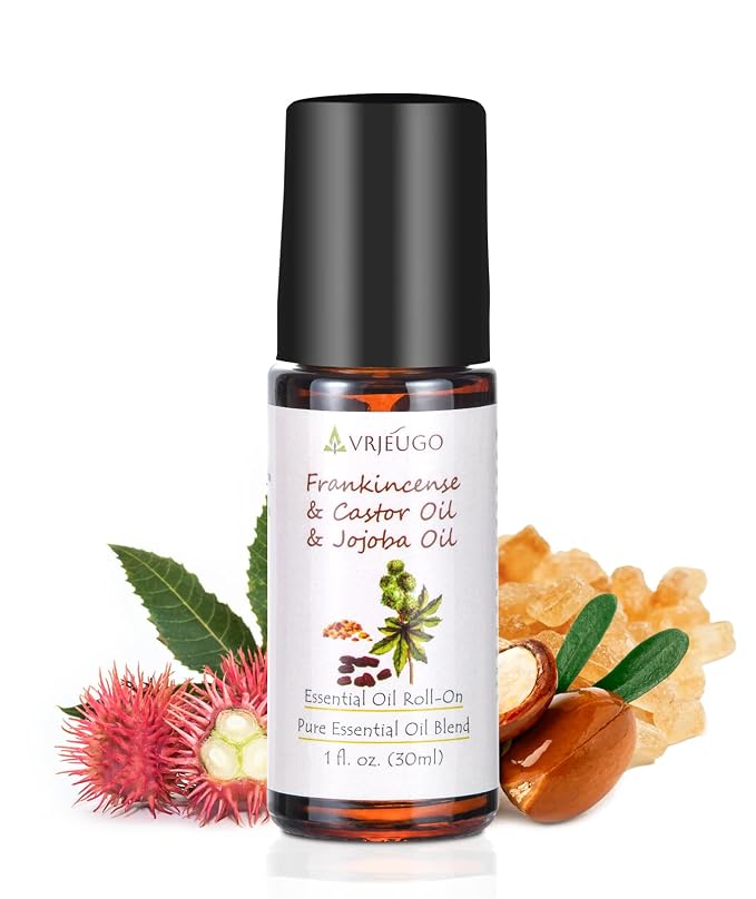 Organic Frankincense, Castor & Jojoba Oil Roll-On – 3-in-1 Blend 100% Pure Essential Oil Blend for Face & Body | Nourishing & Hydrating Body Firming Rollerball 30ML