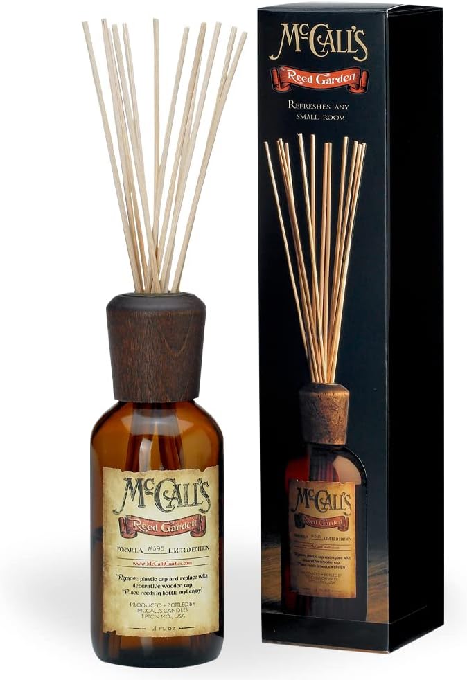 McCall’s Candles | Raspberry Lemon | Reed Diffuser Gift Set | USA-Poured Fragrance Oil | Vintage Reed Garden with Amber Glass Bottle | Raspberries and Lemon for a Tangy Mix.