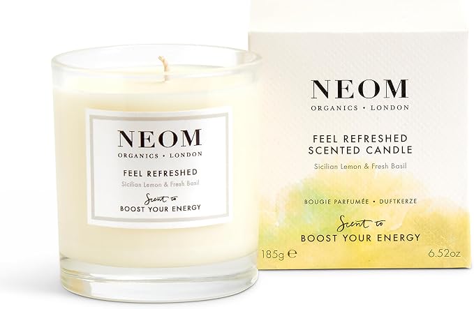 NEOM- Feel Refreshed Scented Candle, 1 Wick | Lemon & Basil | Essential Oil Aromatherapy Candle | Scent to Boost Your Energy