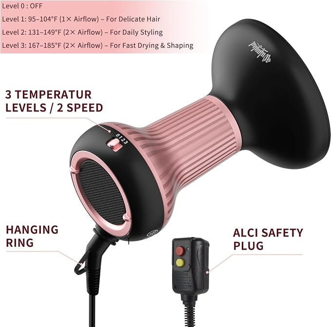 WUFAYHD Diffuser Hair Dryer for Curly Hair with Ceramic Technology, Lightweight Elegance, 2-in-1, Dair Diffuser, Reduces Frizz, Enhances Curls, Volumizes, Portable Hair Dryer, ALCI Safety Plug
