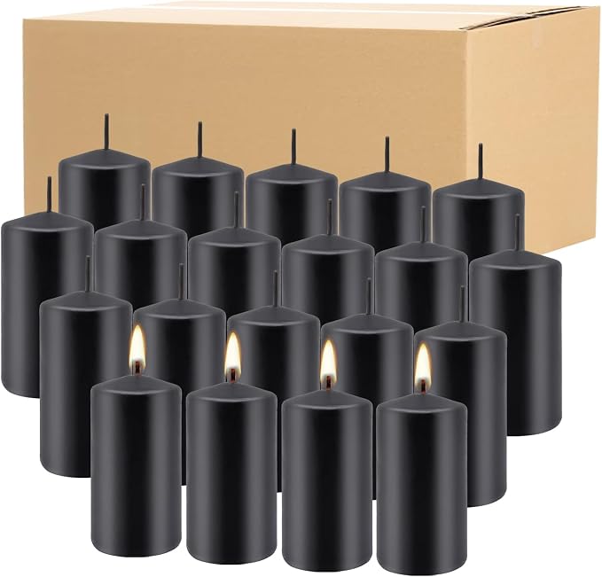 Set of 20 | 2-Inch Wide x 4-Inch Tall Black Pillar Candles - Decorative Unscented Pillar Candles, Long Burning Dripless Candle for Home Decor, Smokeless Large Pillar Candle for Wedding.