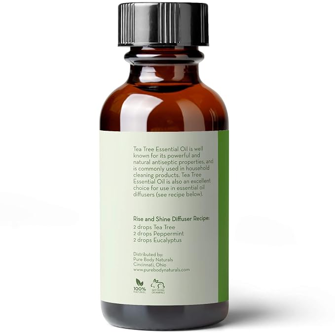 Tea Tree Essential Oil, 1 Fl Oz with Dropper - Undiluted Therapeutic Grade for Your Face, Skin, Hair and Diffuser - 100% Pure Melaleuca Oil for Acne, Toenails - by Pure Body Naturals
