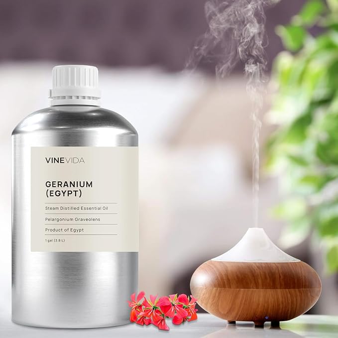 VINEVIDA Geranium (Egypt) Essential Oil - Gallon Geranium (Egypt) Oil Undiluted - Bulk Gallon Essential Oil for Soap Making Safe for Skin - DIY Candle Scents for Candlemaking Scents - 8 lbs