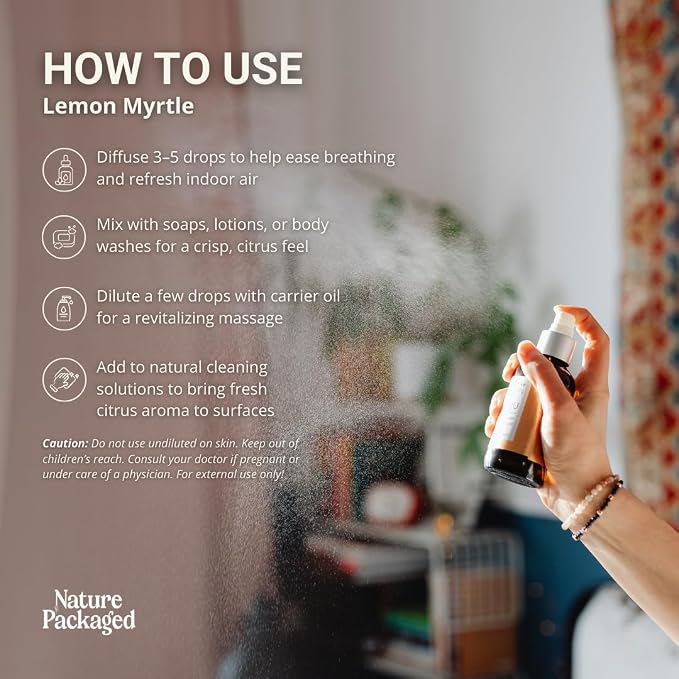 Lemon Myrtle Essential Oil - Experience an Invigorating, Fresh Citrus Aroma - Pure, Undiluted Therapeutic Grade Essential Oil - 5ml