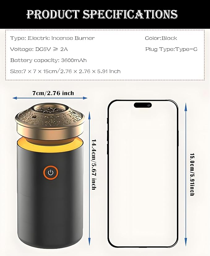Luxury Electric Bakhoor Burner 2025 Portable USB Type-C Rechargeable Mini Incense Diffuser Arabic bakhoor Muslim Incense Holder for Car and Home,C Black