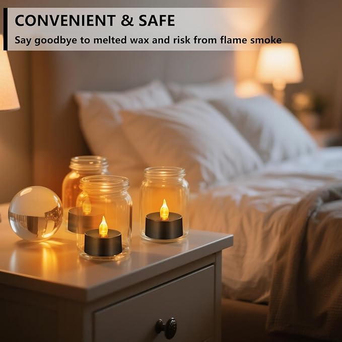 Tea Lights Battery Operated Candles LED Tea Lights Flameless Candles 200+ Hours Flickering Fake Tealights for Halloween, Christmas Aniversary Home Table Decor(Black, 100 Pack)