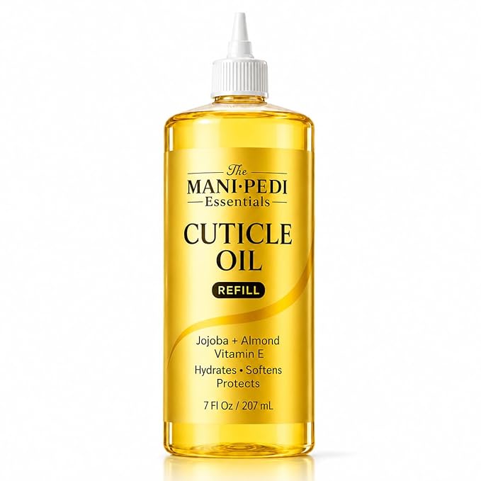 Professional Cuticle Oil Refill/Bulk Pack with precision nozzle for easy refilling - 7 Fl Oz. Enriched with Jojoba Oil, Vitamin E & Sweet Almond Oil. Nail Tech Supplies for Nourished Nails & Cuticles