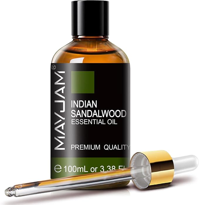 MAYJAM Indian Sandalwood Essential Oils 3.38 FL.OZ Pure Indian Sandalwood Oil for Massage Skin Care Hair Care Diffuser Candle and Soap Making - 100ml
