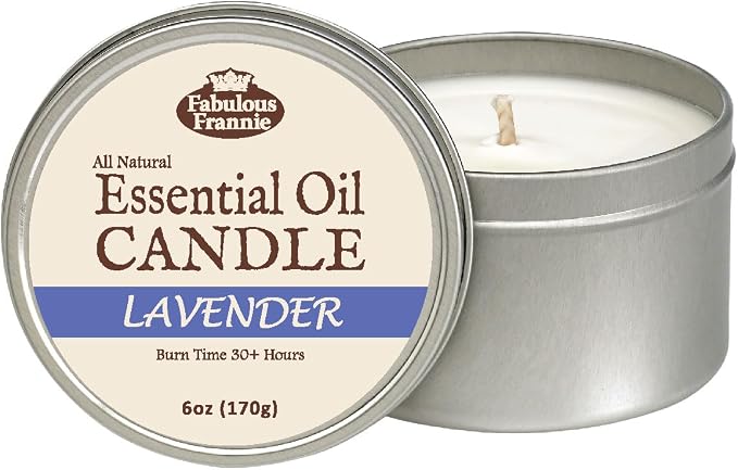 Fabulous Frannie Lavender All-Natural Soy Candles Cotton Wick High Pure Essential Oil Scent 40 Hours Burn Time Gift for Women & Men 6 Ounce (Pack of 1)