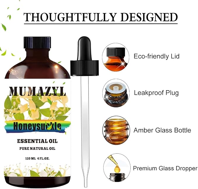 Honeysuckle Essential Oil, Honeysuckle Oil 4 Fl Oz 120ML for Diffuser Humidifier Yoga Cleaning DIY Candle Soap Making MUMAZYL Essential Oils