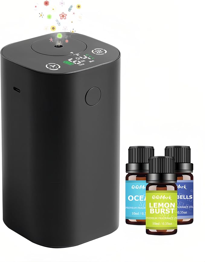 Waterless Essential Oil Diffuser Starter Kit with 3 x 10mL, Rechargeable Nano Mist Scent Machine for Home Car Office, 20mL (0.7 fl oz), 4 Timers & 4 Mist Levels, Portable Battery Operated Diffuser