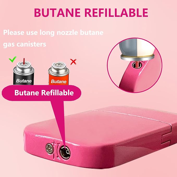 Torch Lighter, Pink Flame Lighter, Cute Pink Glitter Torch Windproof Cool Lighter, Metal Refillable Butane Lighter, Outdoor, Indoor, Camping, Candle, Birthday, Gift (Without Butane)