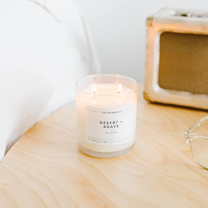 Calyan Wax Co. Desert & Agave 2 Wick Scented Candle - 37 Hour Burn - Luxury Clean Soy Wax Candles - Long Lasting Large Glass Jar Candle for Home - 8.8oz