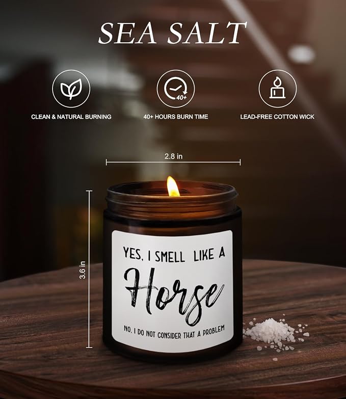 Horse Candle - Sea Salt Scented,Equestrian Gift for Horse Lovers,8 oz