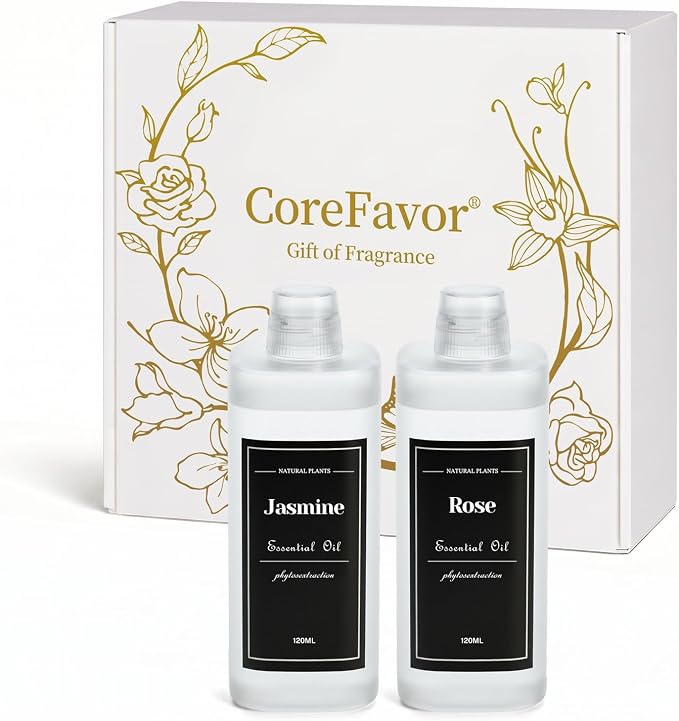 4.06 fl oz (120mlx2) Diffuser Oil for Home Fragrance Diffusers, Plant-Based & Alcohol-Free, Essential Oil for Bedroom, Bathroom, Office, Car (Jasmine+Rose)