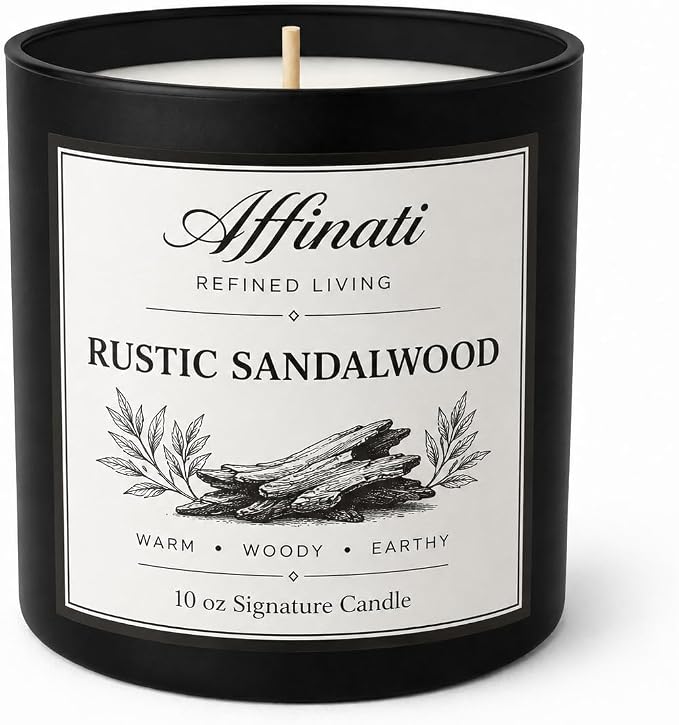 Affinati Rustic Sandalwood Signature Candle - 10 oz Luxury Soy Blend Wax Candle, Long-Lasting Home Fragrance