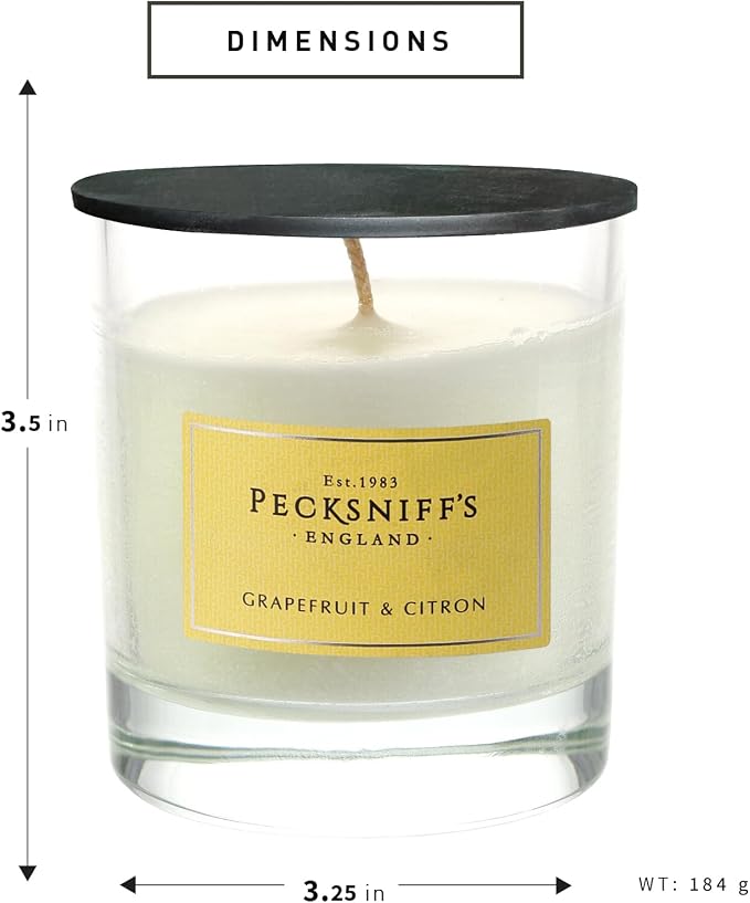 Pecksniffs Classic White Scented Candle 1 Wick - Grapefruit & Citron - Elegant Glass Vessel Luxury Candles - 184g/6.49oz
