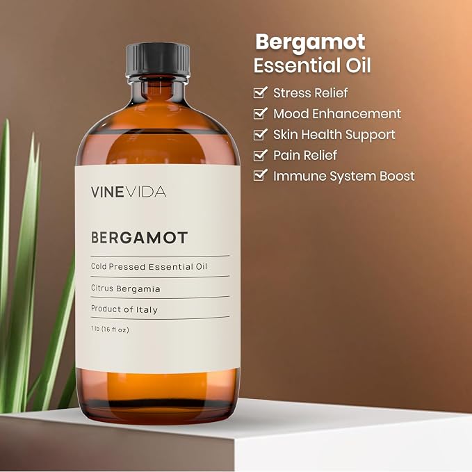 VINEVIDA Bergamot Essential Oil 16 oz - Undiluted, Pure, Vegan, and Sustainable