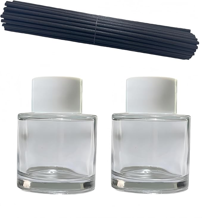 2 PCS Reed Diffuser Bottles Empty, 10Pcs Reed Diffuser Stick, Diffuser Bottle Capacity 50ml (1.7oz) Diffuser Stick 3.5mm-190mm, Suitable for Home, Hotel, Restaurant, Office Aromatherapy Tasks