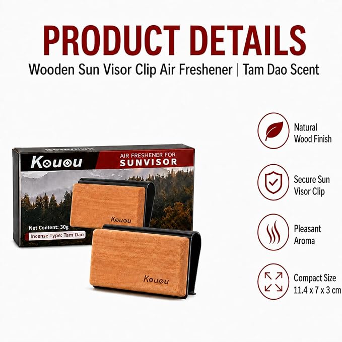CARORI Sun Visor Car Air Freshener, Wooden Perfume Diffuser Clip, Long Lasting Automotive Fragrance for Vehicle Interior, Azure Scent