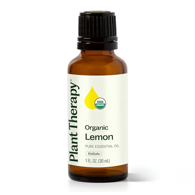 Plant Therapy Organic Lemon Essential Oil, 30 mL (1 oz), 100% Pure and Undiluted, USDA Certified Organic, Great for Diffusers and DIY Cleaning Recipes