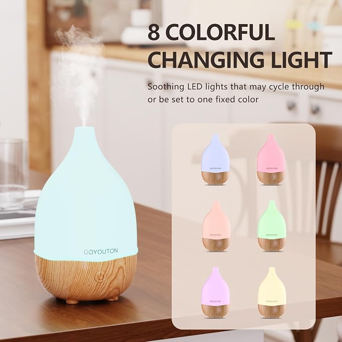 Essential Oil Diffuser, 200ml Small Aromatherapy Diffuser with 7 Color LED Lights Quiet Waterless Auto Shuts-off，Air Humidifier Aroma Diffuser，Ultrasonic Diffusers for Essential Oils for Office Home