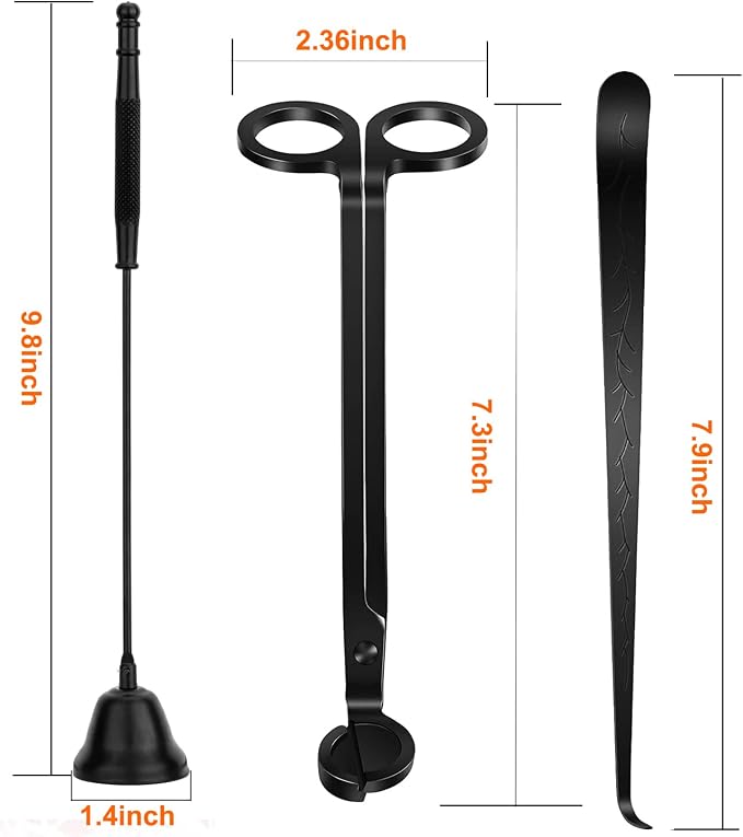 3 in 1 Candle Accessory Kits,Candle Snuffer,Candle Wick Cutter Trimmer and Candle Wick Dipper with Gift Bag, Candle Care Kit for Gifts Candle Lovers (Black)