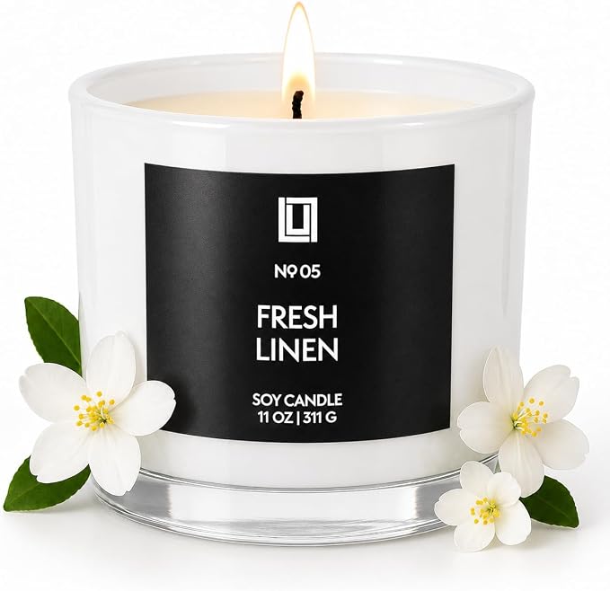 Lulu Candles | Fresh Linen | Luxury Scented Soy Jar Candle | Hand Poured in The USA | Highly Scented & Long Lasting | 11 Oz.