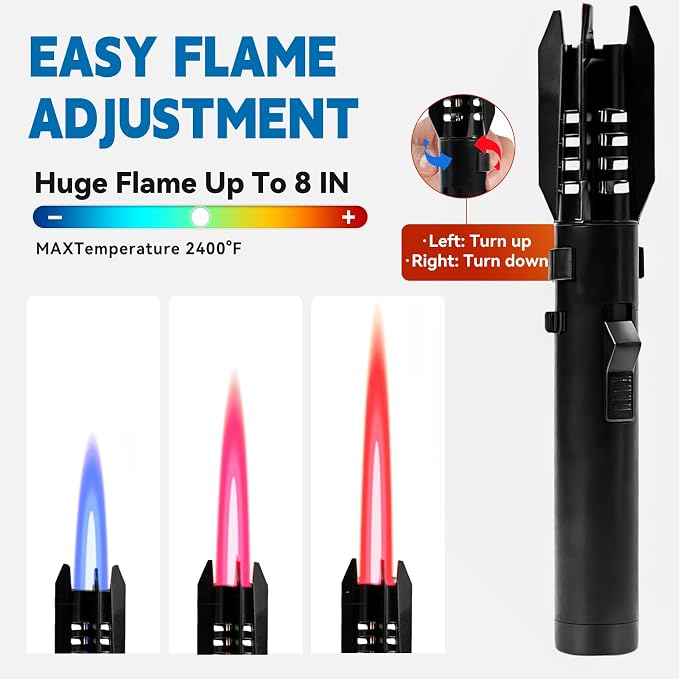 ZMQW Torch Lighter, Camping Lighter, Windproof Adjustable Red/Blue Big Jet Flame Butane Lighter with Safety Lock, Refillable Gas Butane Torch for Grill Campfires Kitchen Candles Fireplace BBQ, Gift