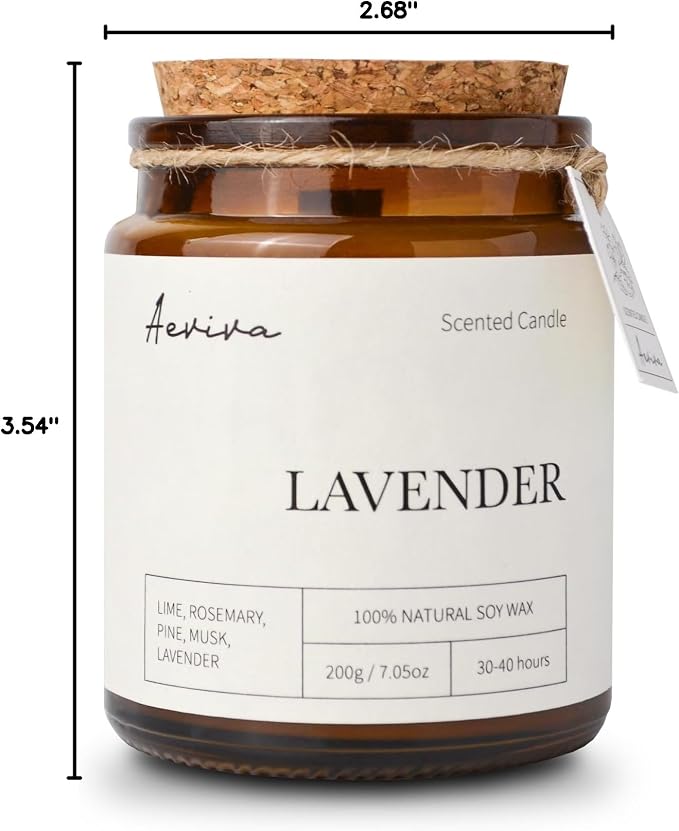 Scented Candle, 7.05 oz Lavender Aromatherapy Candle, Natural Soy Wax with Wooden Wick, Candles for Home Scented, Stress Relief Amber Jar Candle Gifts