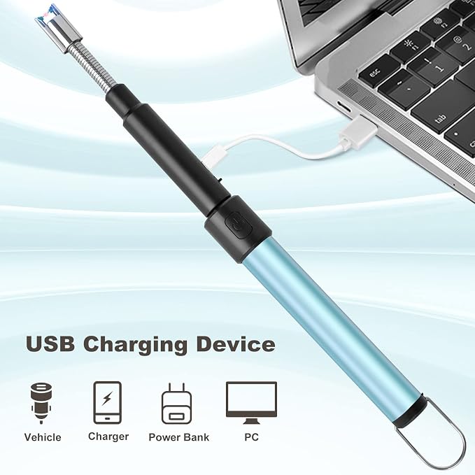 Candle Arc Lighters Long Flexible Neck 70cm Rechargeable Telescopic Electric Flameless Lighter for Kitchen Fireplace Pilot Light BBQ Stove (Blue)