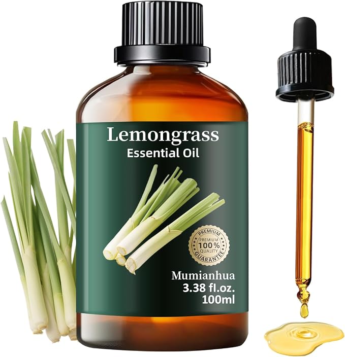 Lemongrass Essential Oil, Pure Mumianhua Natural Oil for Outdoor Protective Barrier & Deep Cleaning, Invigorating Scent for Diffuser, Skin, Hair, DIY Home Care – 3.38 Fl Oz