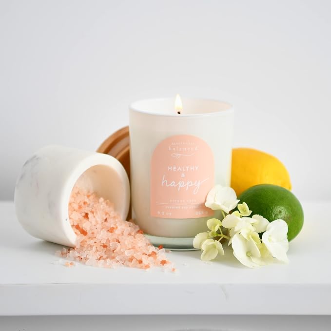 Scented Lidded Glass Soy Candle, Healthy + Happy, 9.3 oz.