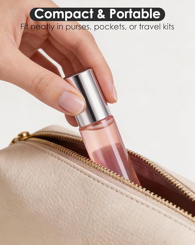 Worldgsb 12 Pack Essential Oil Roller Bottles, 10ml Refillable Glass Roller Bottles with Stainless Steel Roller Balls and Caps for Travel, Perfume and Lip Gloss Rose Gold