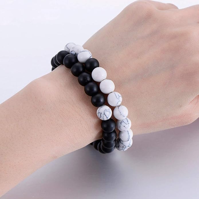 FORUBUS 2Pcs Lava Rock Beaded Bracelet Set – Essential Oil Diffuser Jewelry with Natural Stone Beads for Aromatherapy, Yoga, Meditation, and Stress Relief, Stretchy Bracelets for Women Men