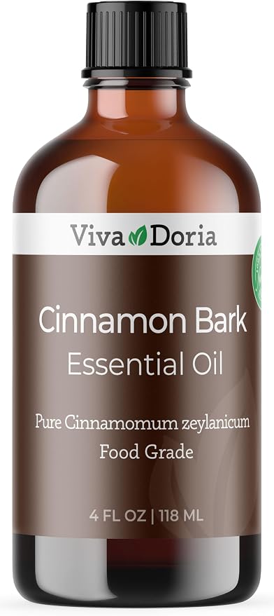 Viva Doria Cinnamon Bark Essential Oil, 100% Pure, Natural Cinnamon Essential Oil, Undiluted, for Aromatherapy | Food Grade, 118 mL (4 Fluid Ounce)