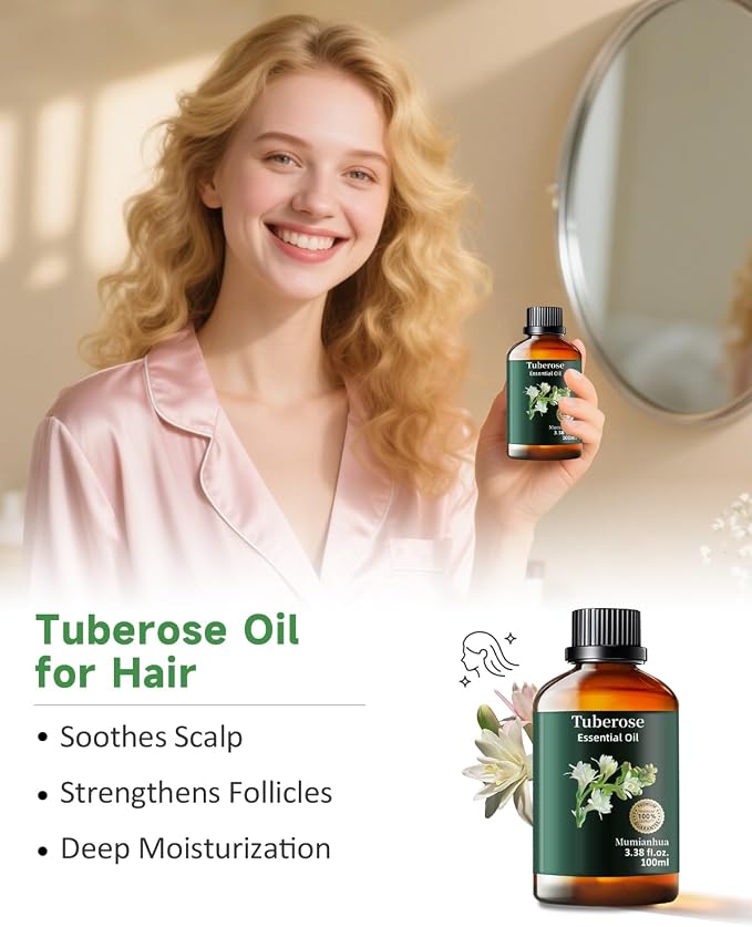 Tuberose Essential Oil, Pure Tuberose Oil Mumianhua Extravagant Perfumer's Essence Floral Oil for Reed Diffuser, Natural Perfume & Skin Elixir, Hair, Candle Making 3.38 Fl Oz