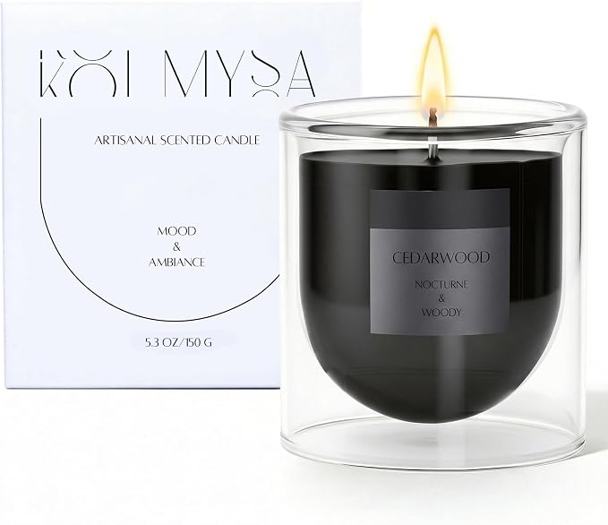 Cedar and Pine Scented Black Candle for Women Mens, Soy Wax Non Toxic Unique Small Glass Jar Candles & Spiritual Gifts for Home Rooms Fragrance