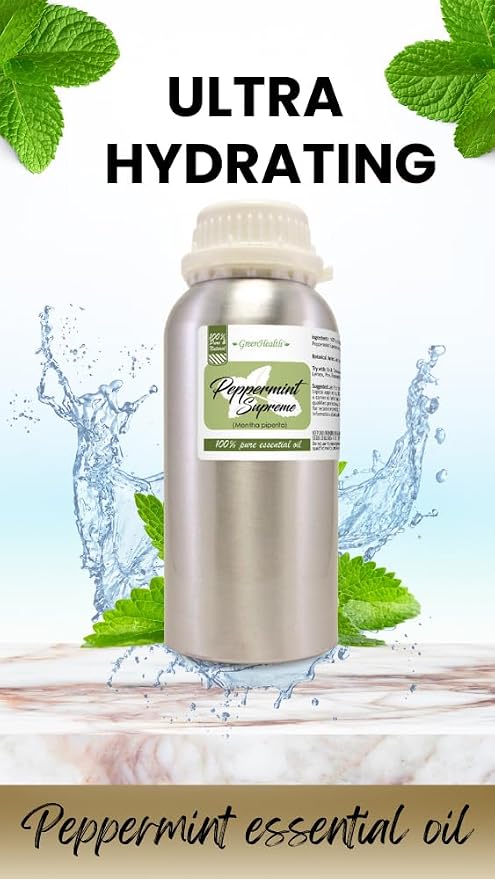 Peppermint Essential Oil (Mentha piperita) – 16 fl oz – 100% Pure & Uncut – Aluminum Bottle – GreenHealth