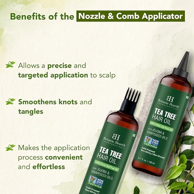 Botanic Hearth 100% Pure Tea Tree Scalp Oil for Hair Growth, Dandruff & Itchy Scalp Relief 6.7 Fl Oz | Infused with Coconut Oil | Repairs Dry Damaged Hair & Strengthens Hair | All Hair Types