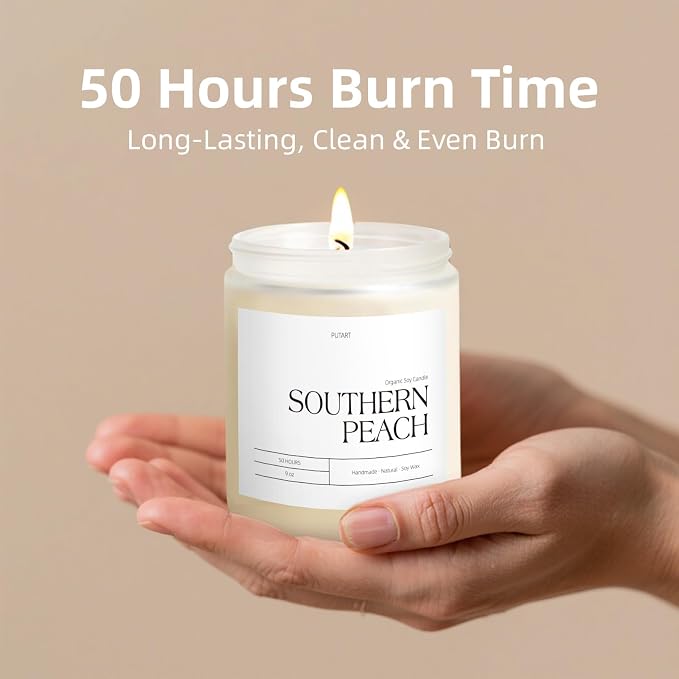 Peach Scented Candles for Home, 9oz Natural Soy Wax Aromatherapy Organic Peach Candle for Stress Relief, Long Burning & Lasting Jar Candle Gifts for Halloween, Birthday, Christmas, Thanksgiving