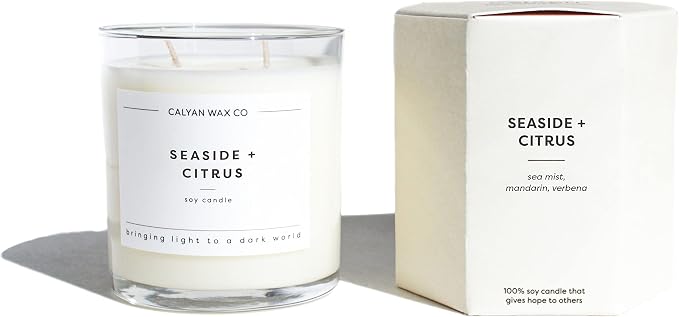 Calyan Wax Co. Seaside & Citrus 2 Wick Scented Candle - 37 Hour Burn - Luxury Clean Soy Wax Candles - Long Lasting Large Glass Jar Candle for Home - 8.8oz