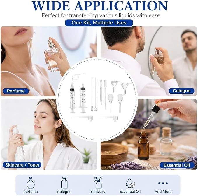 12 Pcs Perfume Making Kit – Perfume Syringe Extractor Set with Extension Catheters, Funnels, Droppers & Storage Box for Refilling Travel Bottles, Essential Oils & Cologne
