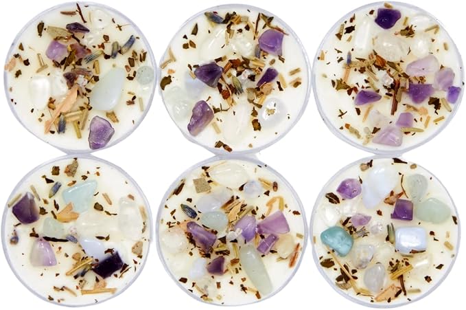 New Moon Beginnings Peaceful Home Candle - Stress Relief - Energy Clearing - All Natural Essential Oil Soy Tealight Candle (Herbal, Minty, Cool, Fresh - Eucalyptus, Mint - 6 Pack)