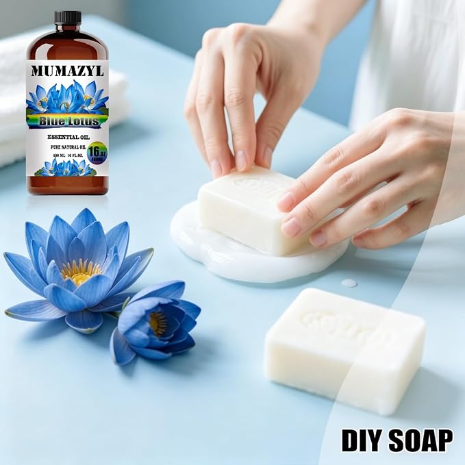 Blue Lotus Essential Oil, Blue Lotus Oil 16 Fl Oz 480ML for Diffuser Humidifier Yoga Cleaning DIY Candle Soap Making MUMAZYL Essential Oils