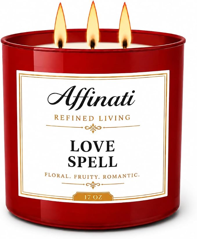 Affinati Love Spell 3-Wick Scented Candle – Large Soy Blend Candle, Strong Scent Throw Sweet Vibrant Fruit Floral Aromatherapy Candle, Premium Clean Burning Gift for Women
